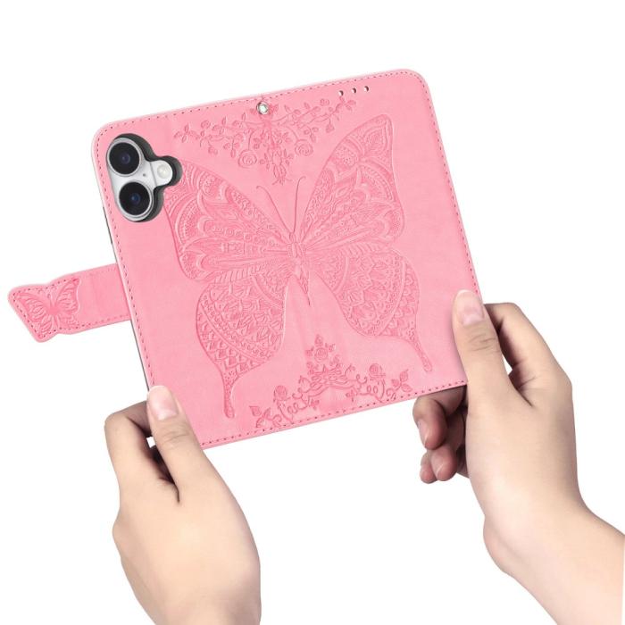 Bild 4, iPhone 16 Fodral Fjäril Tryck Rosa