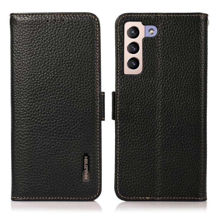 Bild 1, KHAZNEH Samsung Galaxy S22 Plus Fodral Litchi Äkta Läder Svart