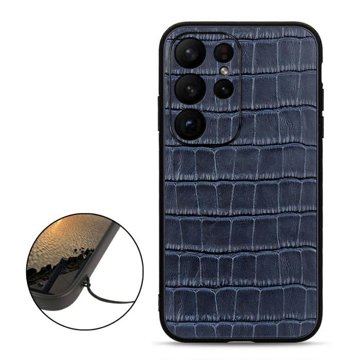 Bild 2, Samsung Galaxy S23 Ultra Skal Äkta Läder Krokodil Textur Blå