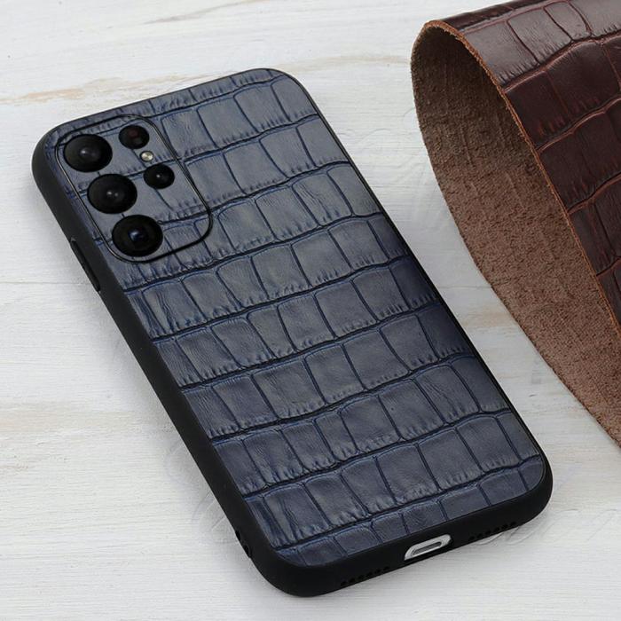 Bild 3, Samsung Galaxy S23 Ultra Skal Äkta Läder Krokodil Textur Blå