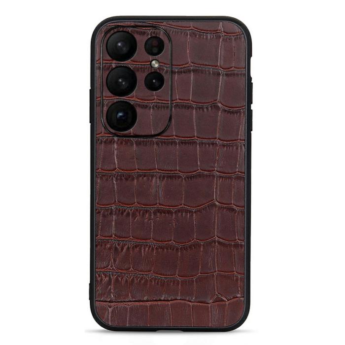 Bild 1, Samsung Galaxy S23 Ultra Skal Äkta Läder Krokodil Textur Brun