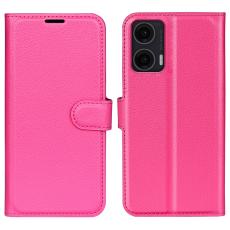 Motorola Moto G35 5G Fodral Litchi L&auml;der Rosa