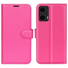 Motorola Moto G35 5G Fodral Litchi L&auml;der Rosa