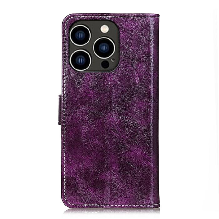 Bild 3, iPhone 15 Pro Fodral Retro Crazy Horse Lila