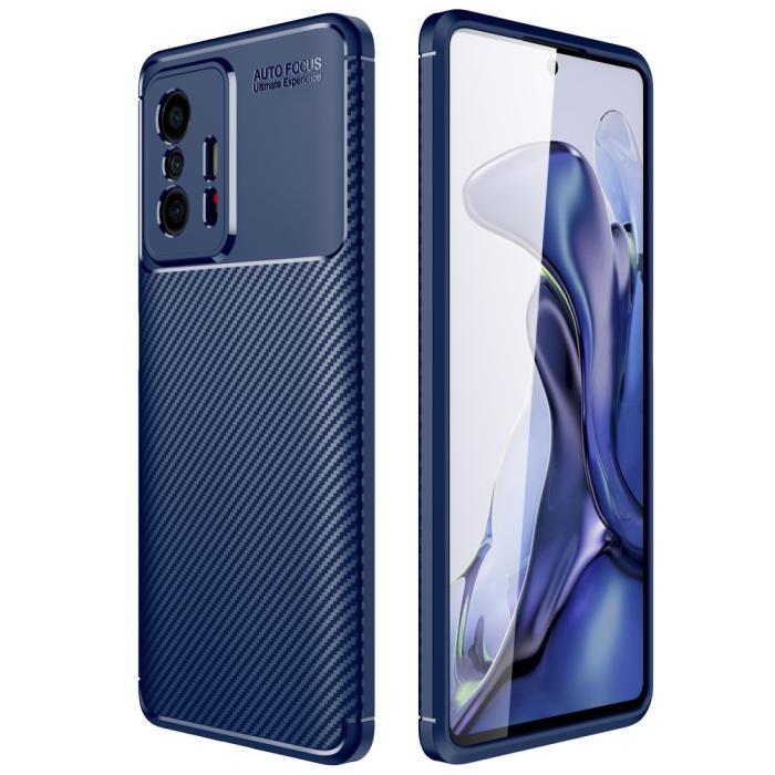 Bild 2, Xiaomi 11T / 11T Pro Skal Kolfiber Textur Blå