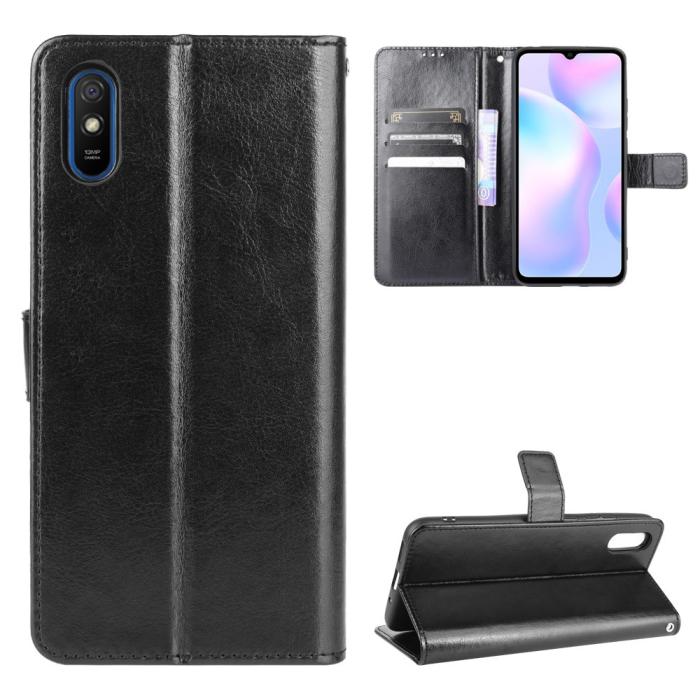 Bild 1, Xiaomi Redmi 9A - Crazy Horse Fodral - Svart