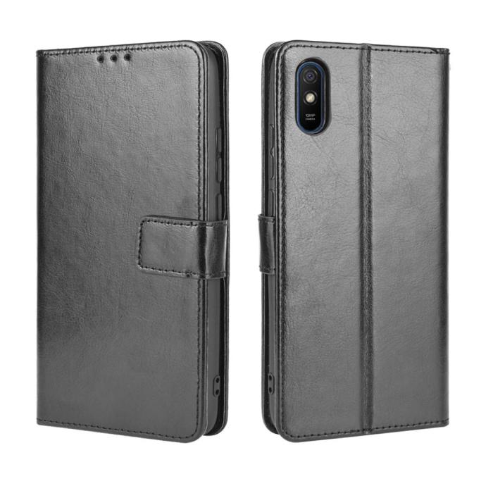 Bild 2, Xiaomi Redmi 9A - Crazy Horse Fodral - Svart