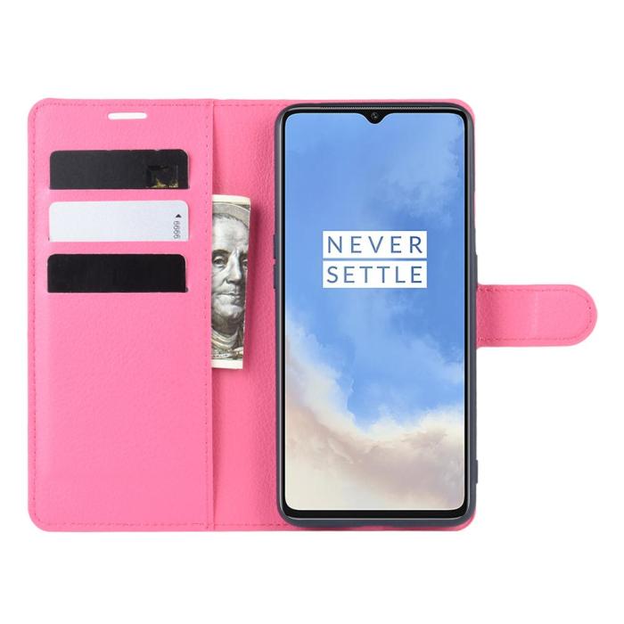 Bild 5, OnePlus 7T - Litchi Plånboksfodral - Rosa
