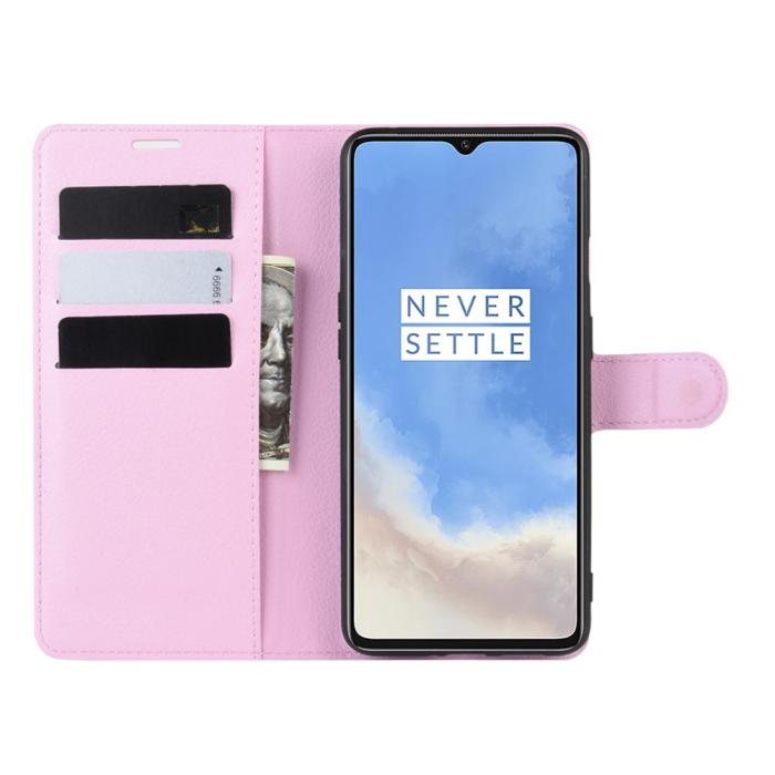 Bild 5, OnePlus 7T - Litchi Plånboksfodral - Ljus Rosa