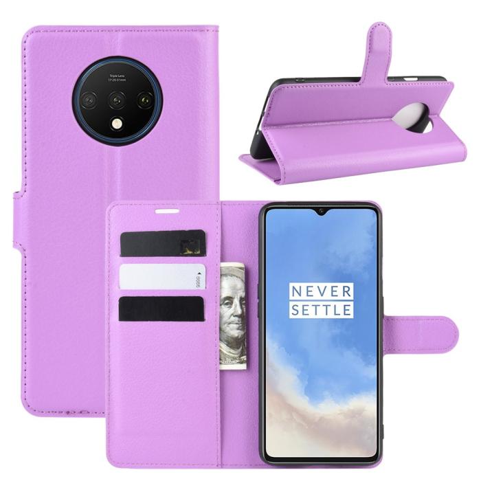 Bild 1, OnePlus 7T - Litchi Plånboksfodral - Lila