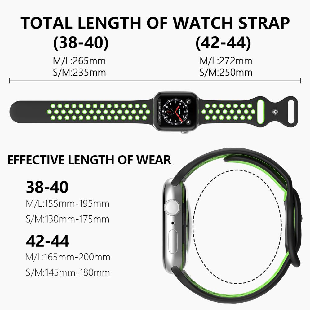 Sportarmband Dual-Color Apple Watch 42/44/45/49 mm (S/M) Svart/Grön