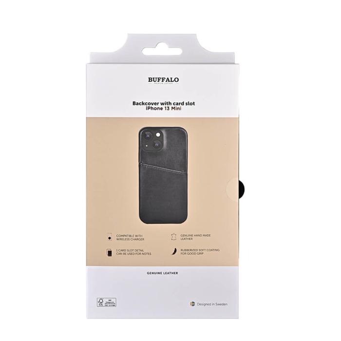 Bild 2, Buffalo iPhone 13 Mini Mobilskal Kortfack Äkta Läder Svart