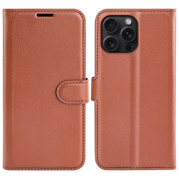 Bild 1, iPhone 16 Pro Max Fodral Litchi Läder Textur Brun