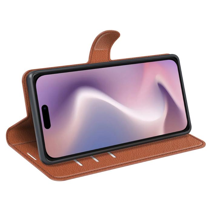 Bild 3, iPhone 16 Pro Max Fodral Litchi Läder Textur Brun