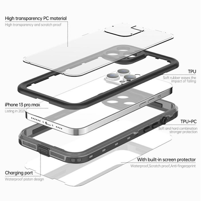 Bild 3, REDPEPPER iPhone 13 Pro Max Skal 360 Vattentätt IP68 Mörk Grå
