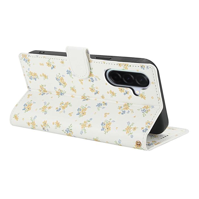 Bild 3, Samsung Galaxy A57 5G Fodral Rhombus Läder Blommor Vit