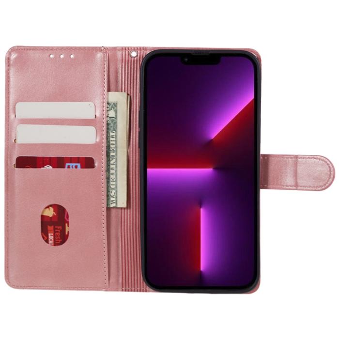 Bild 2, iPhone 15 Fodral PU Läder Roséguld