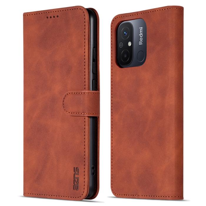 Bild 1, AZNS Xiaomi Redmi 12C 4G Fodral Läder Brun
