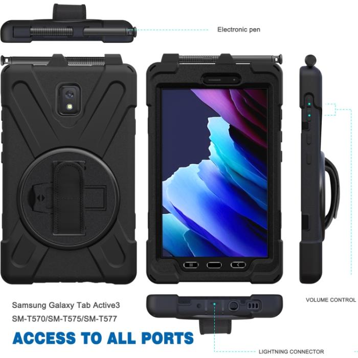 Bild 3, Samsung Galaxy Tab Active 3 Skal Hybrid Kickstand Rem Svart