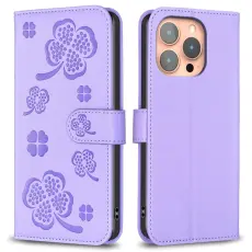 iPhone 16 Pro Fodral Fyrklöver Läder Lila