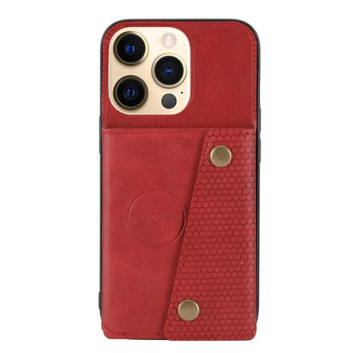 Bild 2, iPhone 13 Pro Max Skal Läder Med Kortfack Och Magnet Röd