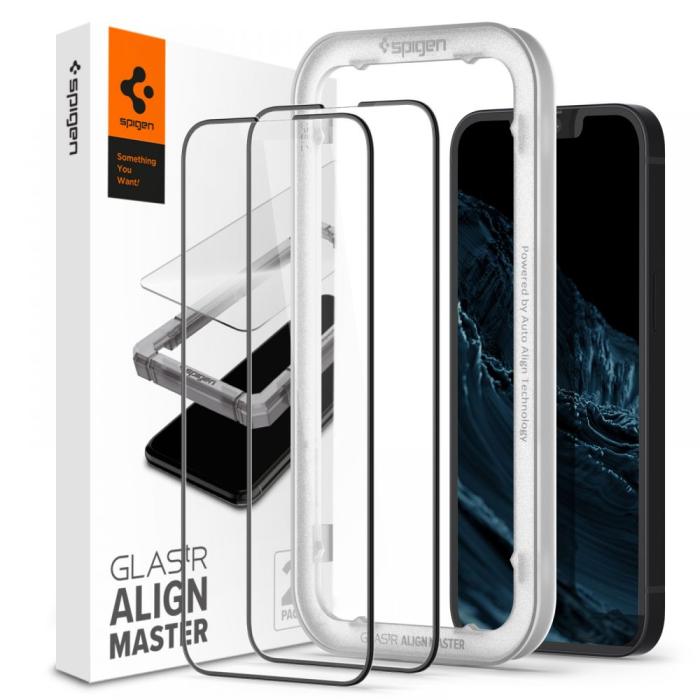 Bild 1, Spigen iPhone 16e/14/13/13 Pro 2-PACK ALM Heltäckande Skärmskydd Härdat Glas