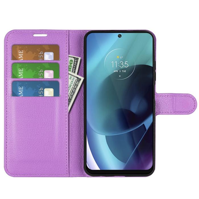 Bild 5, Motorola Moto G71 Fodral Litchi Textur Lila