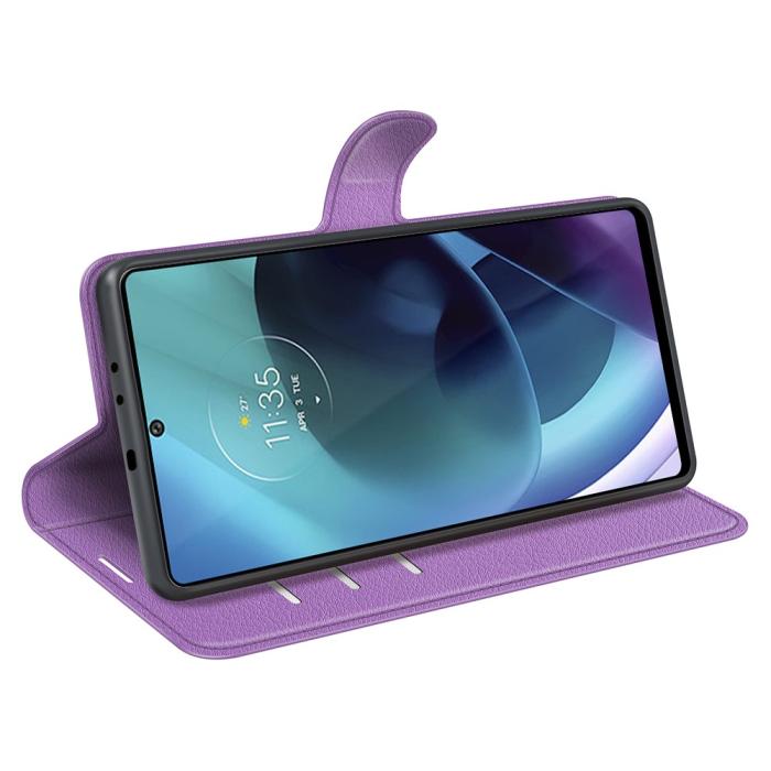 Bild 6, Motorola Moto G71 Fodral Litchi Textur Lila