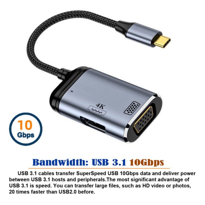 Bild 2, PD USB-C - VGA / HDMI 4K 60Hz 1080p Adapter