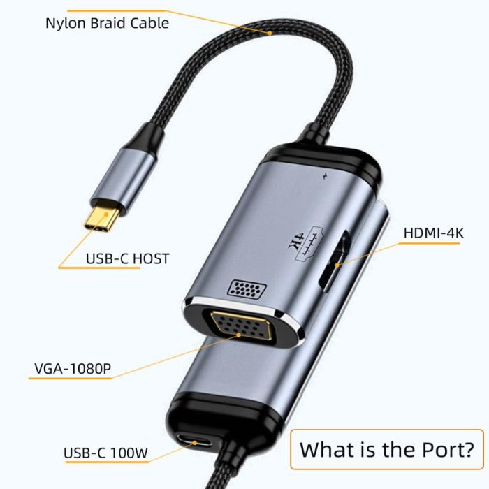 Bild 4, PD USB-C - VGA / HDMI 4K 60Hz 1080p Adapter
