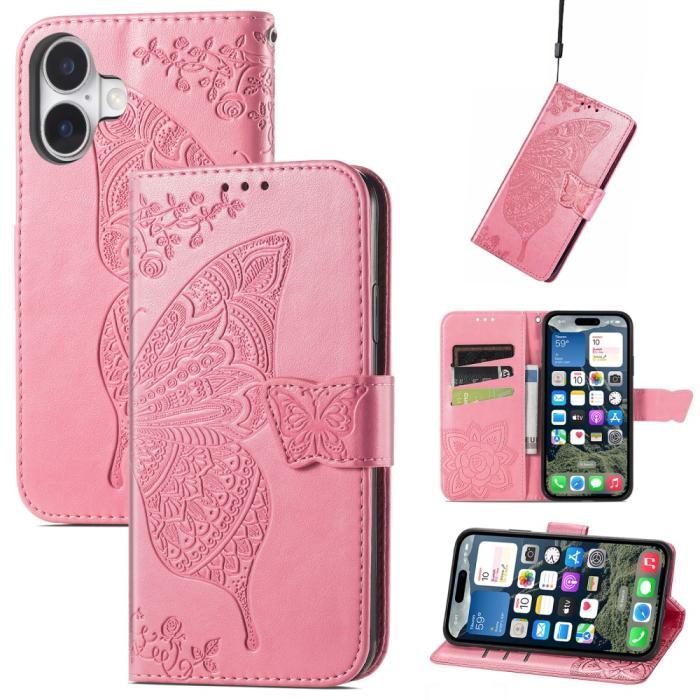Bild 5, iPhone 16 Fodral Fjäril Tryck Rosa