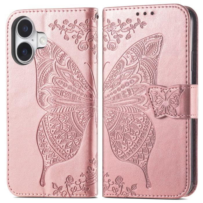 Bild 1, iPhone 16 Fodral Fjäril Tryck Roséguld