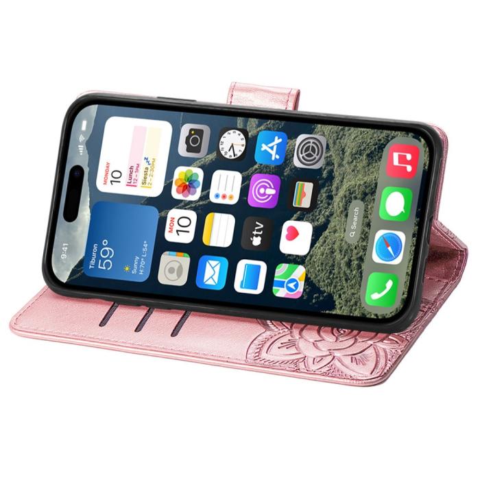 Bild 3, iPhone 16 Fodral Fjäril Tryck Roséguld