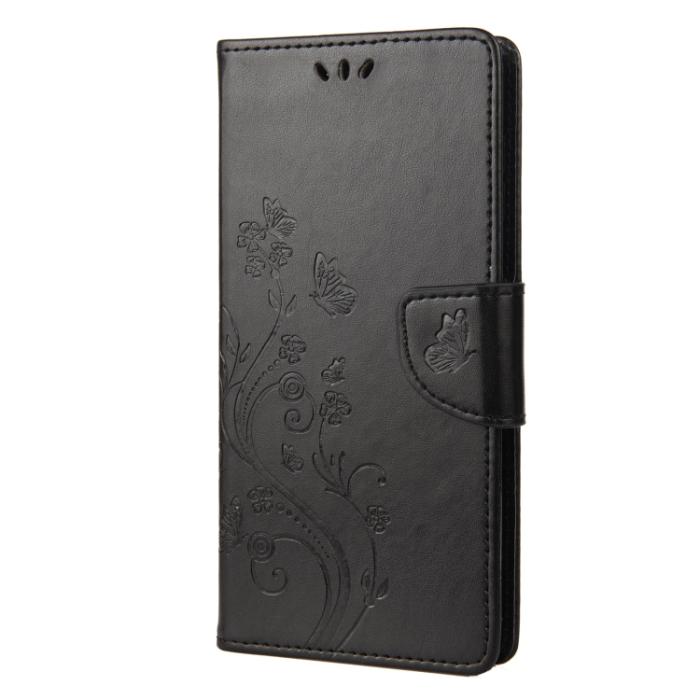 Bild 2, Motorola Moto G52/G82 Fodral Blommigt Tryck Svart