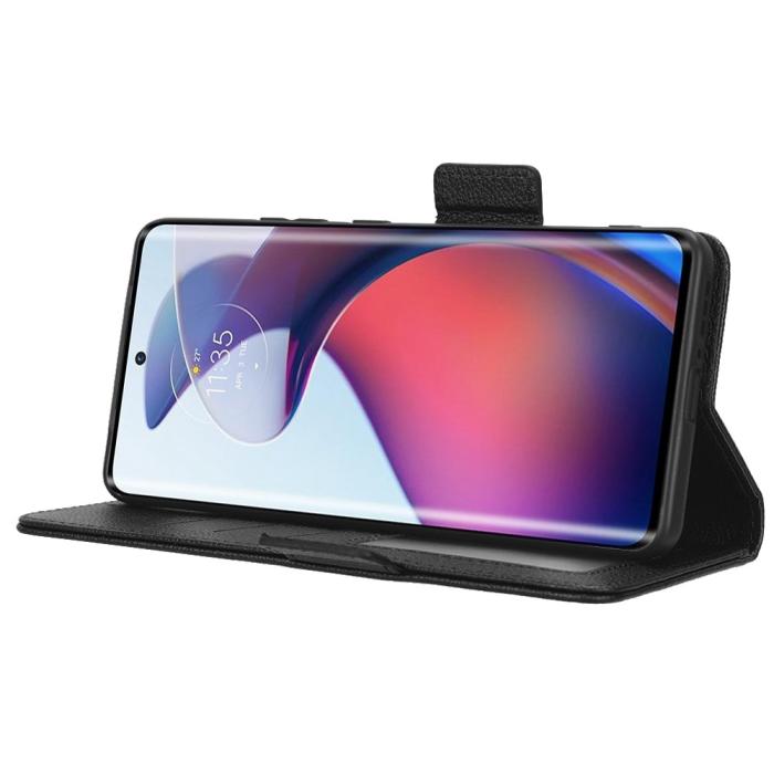 Bild 3, Motorola Edge 30 Fusion 5G Fodral Litchi Läder Svart