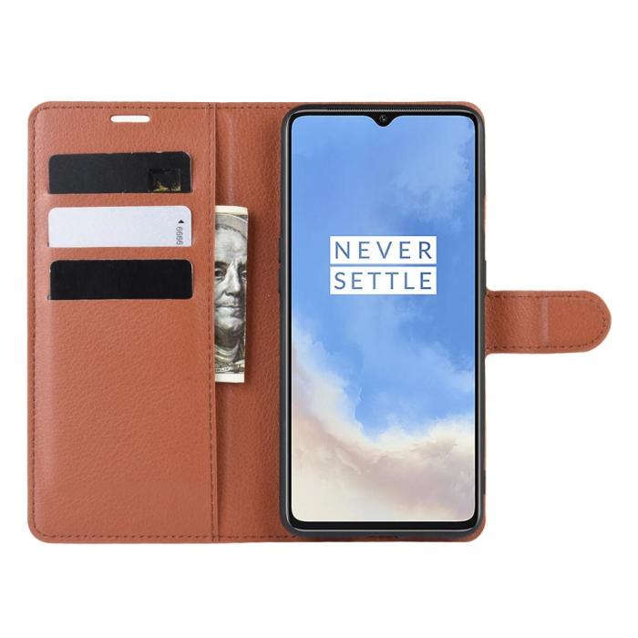 Bild 5, OnePlus 7T - Litchi Plånboksfodral - Brun