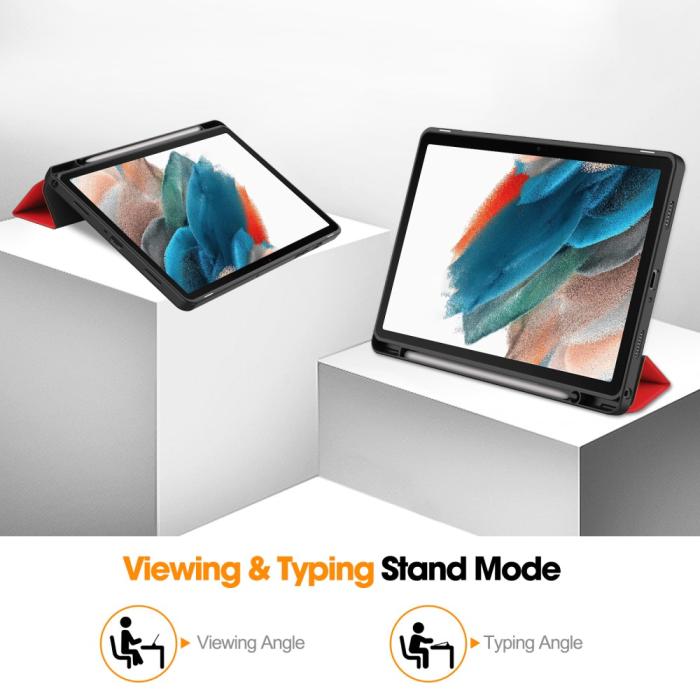 Bild 4, Samsung Galaxy Tab A9 Plus Fodral Tri-Fold Pennhållare Röd