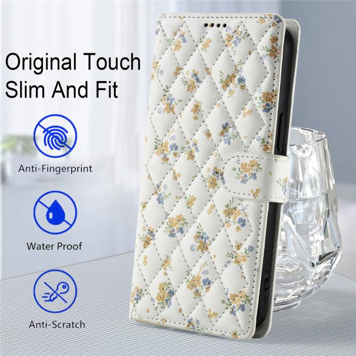 Bild 6, Samsung Galaxy A57 5G Fodral Rhombus Läder Blommor Vit