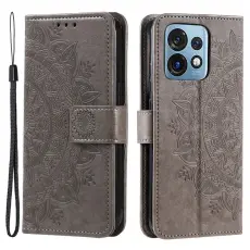 Motorola Edge 40 Pro 5G Fodral Mandala L&auml;der Gr&aring;