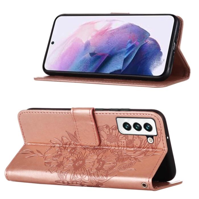 Bild 4, Samsung Galaxy S22 Fodral Butterfly Läder Roséguld