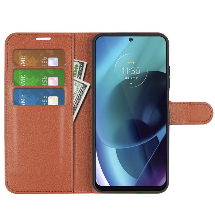 Bild 5, Motorola Moto G71 Fodral Litchi Textur Brun