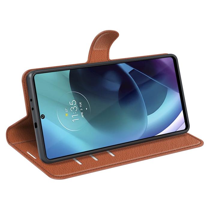 Bild 6, Motorola Moto G71 Fodral Litchi Textur Brun