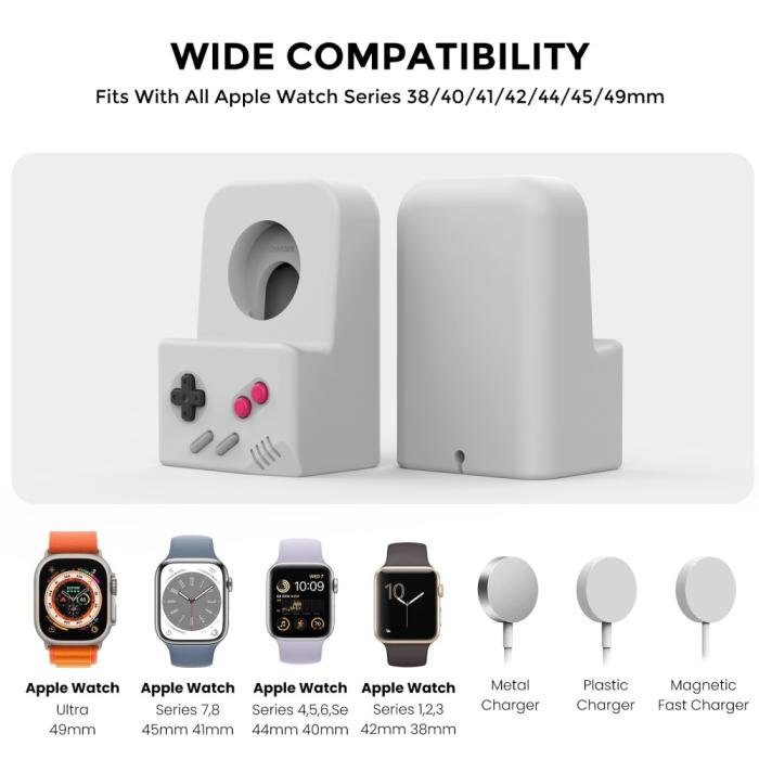 Bild 2, AHASTYLE Apple Watch Laddningsställ Gamepad Silikon Grå