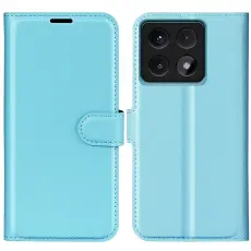 Xiaomi 14T Fodral Litchi L&auml;der Bl&aring;