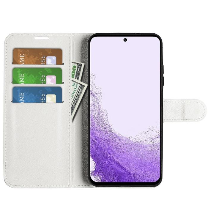 Bild 2, Samsung Galaxy S23 Fodral Litchi Läder Vit