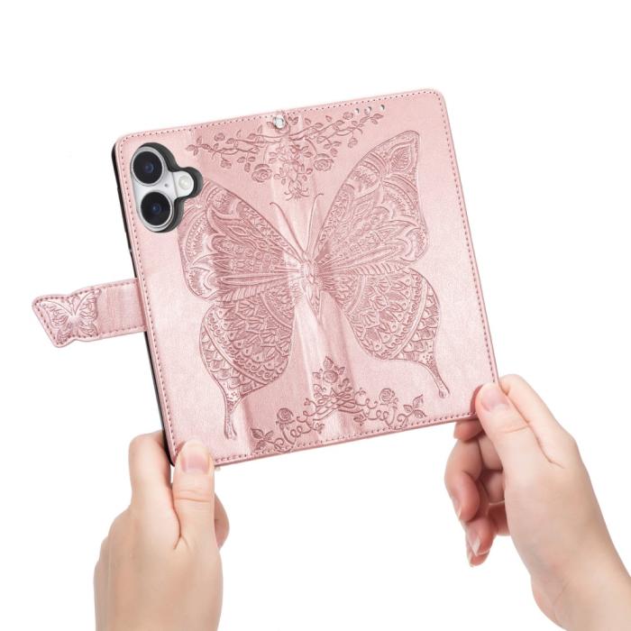 Bild 4, iPhone 16 Fodral Fjäril Tryck Roséguld