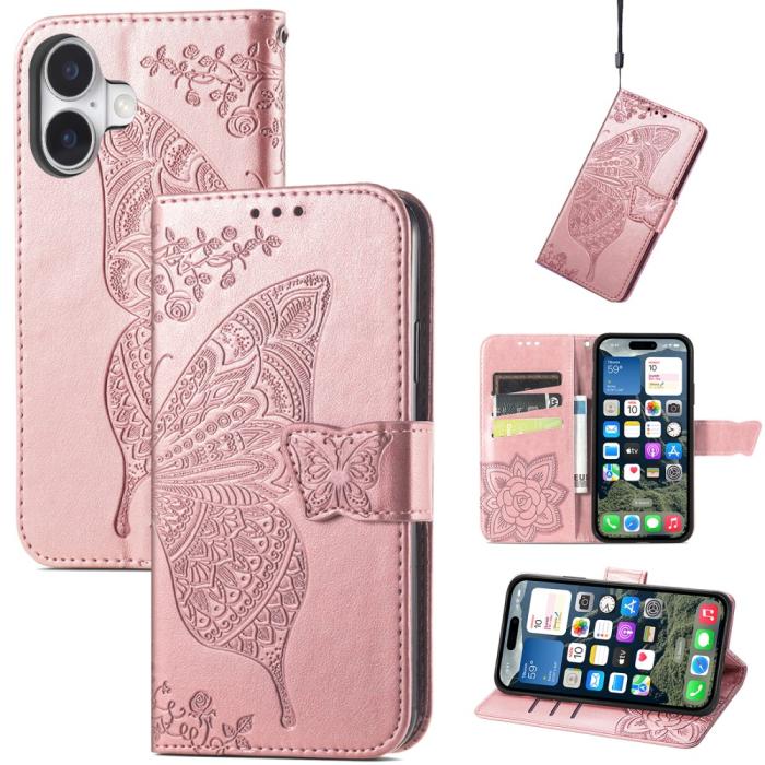 Bild 5, iPhone 16 Fodral Fjäril Tryck Roséguld