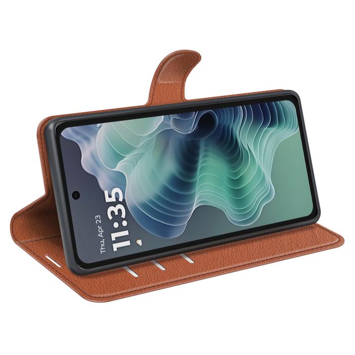 Bild 3, Motorola Moto G35 5G Fodral Litchi Läder Brun