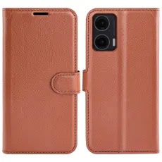Motorola Moto G35 5G Fodral Litchi L&auml;der Brun