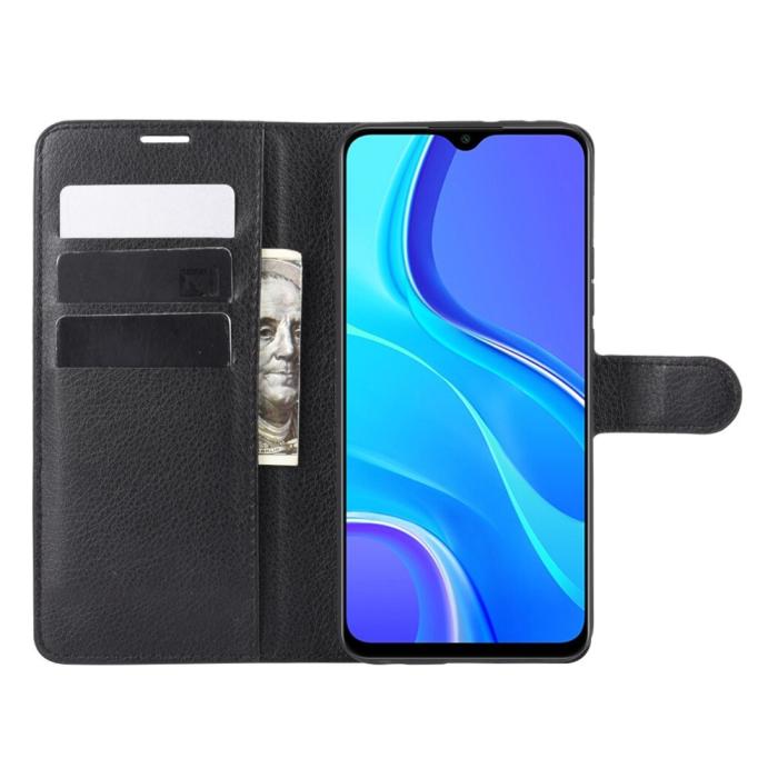 Bild 4, Xiaomi Redmi 9 - Litchi Plånboksfodral - Svart